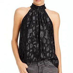 Black Sparkly Leopard Print Halter Top by Aqua